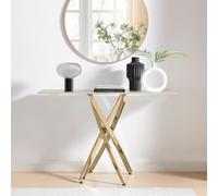 FurnitureboxUK Leonardo Rectangular Marble Effect Glass Top Console Table With Gold Metal Starburst Legs in White FurnitureboxUK White