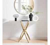 Furnitureboxuk Leonardo Rectangular Marble Effect Glass Top Console Table With Gold Metal Starburst Legs In White White One Size