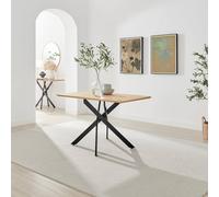 FurnitureboxUK Leonardo Rectangular Oak Veneer & Black Metal 4 Seater Dining Table in Light Brown FurnitureboxUK Light Brown