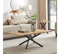 FurnitureboxUK Leonardo Rectangular Oak Veneer & Black Coffee Table in Light Brown FurnitureboxUK Light Brown