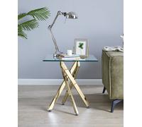 FurnitureboxUK Leonardo Square Glass Side End Bedside Table with Metal Angled Starburst Legs for Modern Living Rooms in Gold FurnitureboxUK Gold