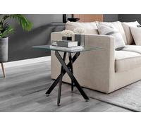 Leonardo Square Glass Side End Bedside Table with Metal Angled Starburst Legs for Modern Living Rooms FurnitureboxUK Black One Size