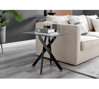 FurnitureboxUK Leonardo Square Glass Side End Bedside Table with Metal Angled Starburst Legs for Modern Living Rooms in Black FurnitureboxUK Black