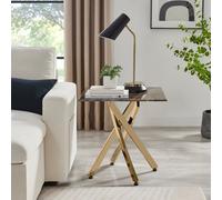 FurnitureboxUK Leonardo Square Marble Effect Glass Top Side Table With Gold Metal Starburst Legs in Grey FurnitureboxUK Grey