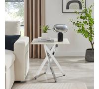 FurnitureboxUK Leonardo Square Marble Effect Glass Top Side Table With Silver Metal Starburst Legs in White FurnitureboxUK White
