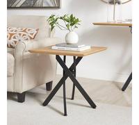 Furnitureboxuk Leonardo Square Oak Veneer And Black Side Table In Light Oak Light Oak One Size