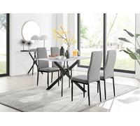 FurnitureboxUK Leonardo White Glass Marble Effect Black Leg Table & 4 Milan Black Leg Chairs in Grey FurnitureboxUK Grey