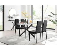 Furnitureboxuk Leonardo White Glass Marble Effect Black Leg Table & 4 Velvet Milan Black Leg Chairs Black One Size