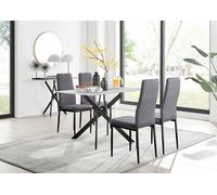 FurnitureboxUK Leonardo White Glass Marble Effect Black Leg Table & 4 Velvet Milan Black Leg Chairs in Grey FurnitureboxUK Grey