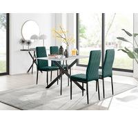 Furnitureboxuk Leonardo White Glass Marble Effect Black Leg Table & 4 Velvet Milan Black Leg Chairs In Green Green One Size
