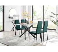 FurnitureboxUK Leonardo White Glass Marble Effect Black Leg Table & 4 Velvet Milan Black Leg Chairs in Green FurnitureboxUK Green