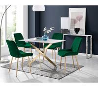 FurnitureboxUK Leonardo White Glass Marble Effect Gold Leg Table & 4 Pesaro Gold Leg Chairs in Green FurnitureboxUK Green