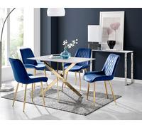 FurnitureboxUK Leonardo White Glass Marble Effect Gold Leg Table & 4 Pesaro Gold Leg Chairs in Navy FurnitureboxUK Navy