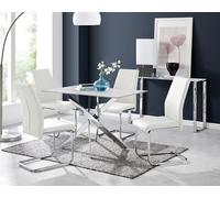 FurnitureboxUK Leonardo White Glass Marble Effect Silver Leg Table & 4 Lorenzo Chairs FurnitureboxUK White
