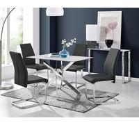 Furnitureboxuk Leonardo White Glass Marble Effect Silver Leg Table & 4 Lorenzo Chairs In Black Black One Size