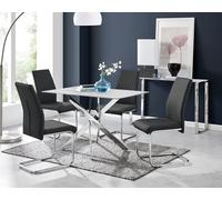FurnitureboxUK Leonardo White Glass Marble Effect Silver Leg Table & 4 Lorenzo Chairs in Black FurnitureboxUK Black
