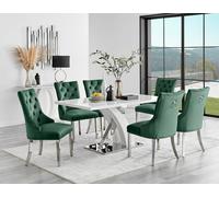 Furnitureboxuk Leonardo White Glass Marble Effect Silver Leg Table & 4 Milan Chrome Leg Chairs In Green Green One Size