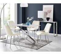 Furnitureboxuk Leonardo White Glass Marble Effect Silver Leg Table & 4 Pesaro Silver Chairs In Cream Cream One Size