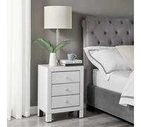 FurnitureboxUK Lexi Large Wooden Bedside Table with 3 Drawers & a Modern Mirrored Finish in White FurnitureboxUK White