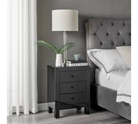 Furnitureboxuk Lexi Large Wooden Bedside Table With 3 Drawers And A Modern Mirrored Finish In Black Black One Size