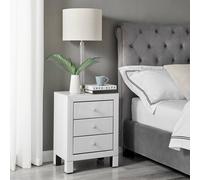 Lexi Large Wooden Bedside Table with 3 Drawers and a Modern Mirrored Finish FurnitureboxUK White One Size