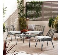 Lisbon Wicker Style Rattan Outdoor Garden Sofa & Chair Set, PE Rattan & Cushions, Garden Conversation Set FurnitureboxUK Grey One Size