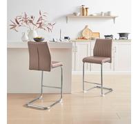 FurnitureboxUK Lorenzo 2x Faux Leather & Silver Bar Chairs in Beige FurnitureboxUK Beige