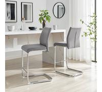 FurnitureboxUK Lorenzo 2x Faux Leather & Silver Bar Chairs in Grey FurnitureboxUK Grey