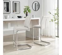FurnitureboxUK Lorenzo 2x Faux Leather & Silver Bar Chairs in Off-White FurnitureboxUK Off-White