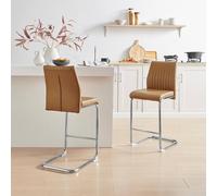 FurnitureboxUK Lorenzo 2x Faux Leather & Silver Bar Chairs in Tan FurnitureboxUK Tan