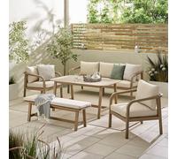 Furniturebox Lydiard 8 Seat Wooden Garden Table & Chairs, Natural Patio Outdoor Dining Set, Garden Sofa Set, Bench,table & Chairs