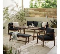 Furniturebox Lydiard 8 Seat Wooden Garden Table & Chairs, Brown Patio Outdoor Dining Set, Garden Sofa Set, Bench,table & Chairs