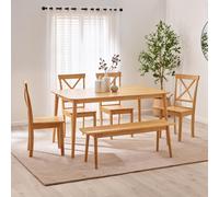 FurnitureboxUK Lynton Large Oak Effect Wooden Dining Table with 4 Millford Chairs & Bench in Light Oak FurnitureboxUK Light Oak