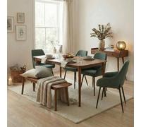 FurnitureboxUK Lynton Large Walnut Effect Wood Dining Table & 4 Green Chairs & Bench FurnitureboxUK Green