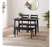 Furnitureboxuk Lynton Small Black Wooden Dining Table With 2 Chairs & Bench Black