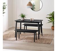 Furnitureboxuk Lynton Small Wooden Dining Table & 2 Benches In Black Black