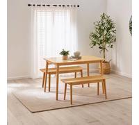 FurnitureboxUK Lynton Small Wooden Dining Table & 2 Benches in Light Oak FurnitureboxUK Light Oak