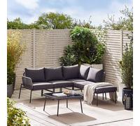 Furnitureboxuk Maldives Outdoor Grey Rattan 5 Seat Corner Garden Sofa Set + Table - Grey & Black Garden Furniture For Patio & Deck