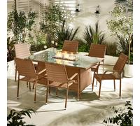 FurnitureboxUK Marbella 6 Seat Rattan Firepit Table Garden Dining Set in Beige FurnitureboxUK Beige
