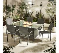 FurnitureboxUK Marbella 6 Seat Rattan Firepit Table Garden Dining Set in Grey FurnitureboxUK Grey