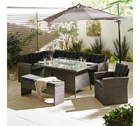 FurnitureboxUK Marbella 9 Seat Rattan Firepit Table Garden Dining Set in Grey FurnitureboxUK Grey