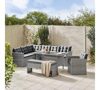 Furnitureboxuk Marbella Textured Grey Rattan Garden Dining Set Grey Cushions 9 Seat Outdoor Sofa, Glass Table Top 145X80Cm Grey One Size