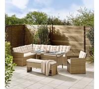Furnitureboxuk Marbella Textured Grey Rattan Garden Dining Set Grey Cushions 9 Seat Outdoor Sofa, Glass Table Top 145X80Cm In Beige Beige One Size