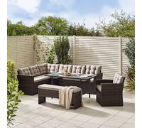 FurnitureboxUK Marbella Textured Grey Rattan Garden Dining Set Grey Cushions 9 Seat Outdoor Sofa, Glass Table Top 145x80cm in Brown | Size: 145x80 cm FurnitureboxUK Brown 145x80 cm