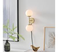 Furnitureboxuk Martha Brushed Brass Art Deco Wall Light With Opal Glass Globe Shades In Gold Gold One Size