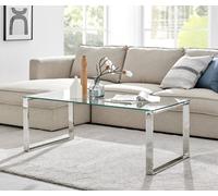 FurnitureboxUK Miami Modern Rectangular Clear Glass Coffee Table with Square Silver Chrome Metal Legs for Minimalist Living Room FurnitureboxUK Silver