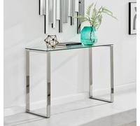 FurnitureboxUK Miami Modern Rectangular Clear Glass Console Table with Square Silver Chrome Metal Legs for Minimalist Living Room or Hallway FurnitureboxUK Silver