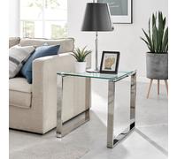 FurnitureboxUK Miami Modern Square Clear Glass Side End Bedside Table with Square Silver Chrome Metal Legs for Living Room or Bedroom FurnitureboxUK Silver