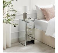 FurnitureboxUK Murano Slim 3 Drawer Mirrored Square bedside Table With Crystaline Shaped Handles in Silver FurnitureboxUK Silver