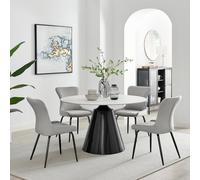 Furnitureboxuk Nina Marble-Effect Dining Set With Grey Velvet Chairs In Light Grey Light Grey 4 Person